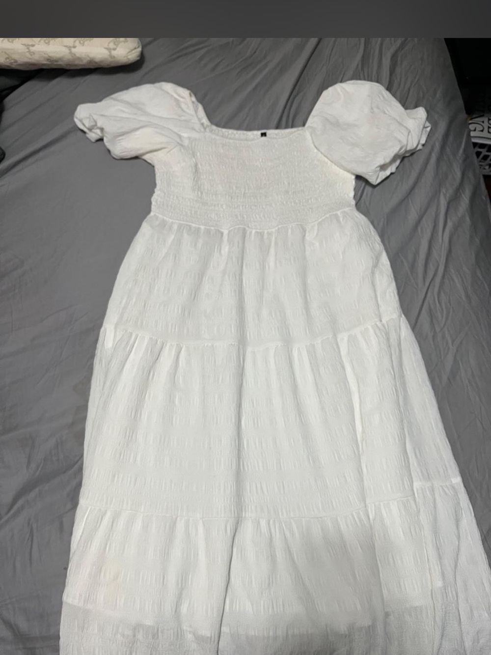 White Puff-Sleeve Dress - Classic Smocked Bodice